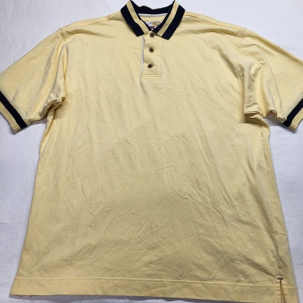 Cutter & Buck Men's Black & White Striped Yellow All Cotton Polo Shirt Size XL